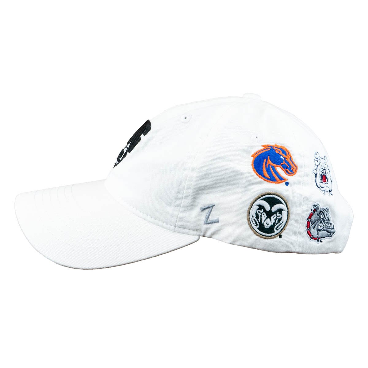 Pac 12 team embroidered all over zephyr white adjustable cap